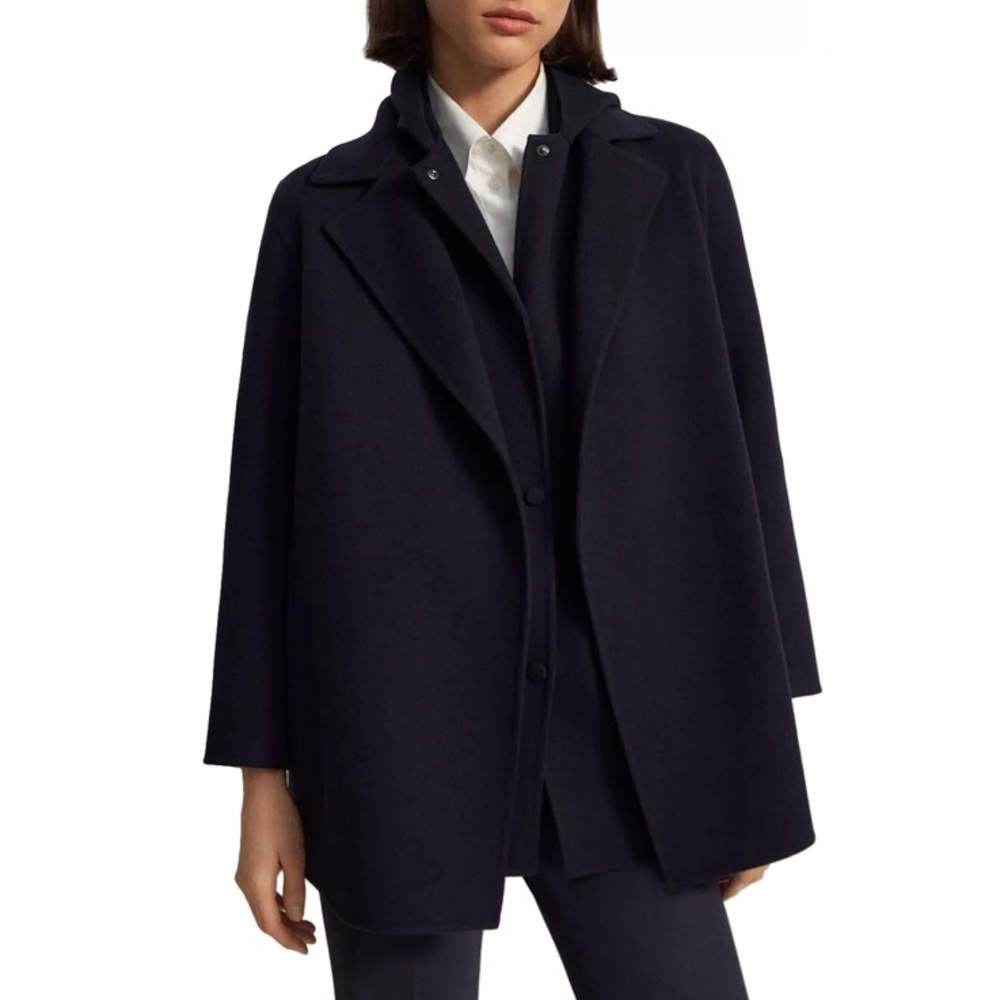 Theory Navy Open-Front Wool Blend Coat